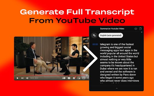 Transcript Youtube Video  from Chrome web store to be run with OffiDocs Chromium online