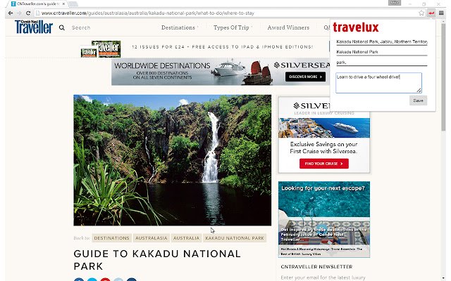 Ang Travelux ay nagse-save ng mga link para sa paglalakbay mula sa Chrome web store na tatakbo sa OffiDocs Chromium online