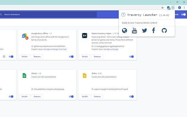 Traversy Launcher  from Chrome web store to be run with OffiDocs Chromium online