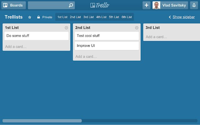 Trellists: Trello Lists Master từ cửa hàng Chrome trực tuyến sẽ được chạy với OffiDocs Chromium trực tuyến
