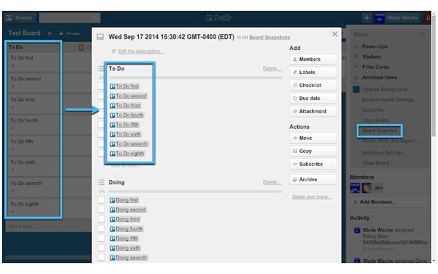 Trello Board Snapshot din magazinul web Chrome va fi rulat cu OffiDocs Chromium online