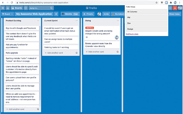 Trello-weergaven van de Chrome-webwinkel om te worden uitgevoerd met OffiDocs Chromium online