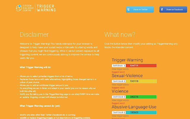 Trigger Warning  from Chrome web store to be run with OffiDocs Chromium online