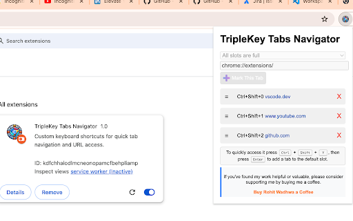 TripleKey Tabs Navigator from Chrome web store to be run with OffiDocs Chromium online TripleKey Tabs Navigator from Chrome web store to be run with OffiDocs Chromium online