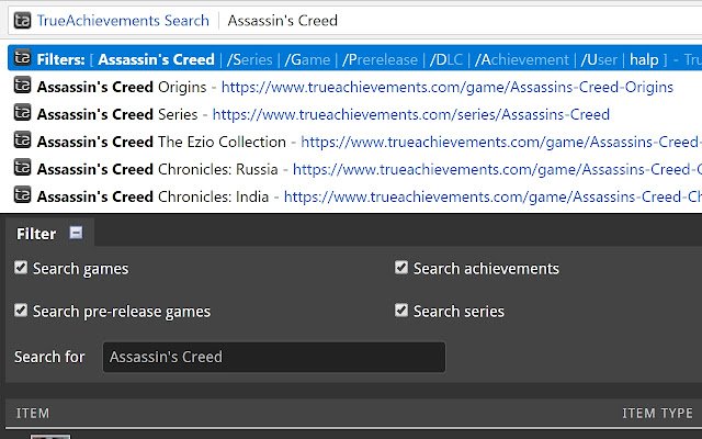 TrueAchievements Search  from Chrome web store to be run with OffiDocs Chromium online