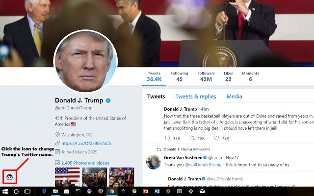 Chrome web mağazasından Trump'ın Twitter Dönüşümü OffiDocs Chromium çevrimiçi ile çalıştırılacak