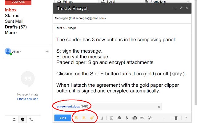 Trust  Encrypt  from Chrome web store to be run with OffiDocs Chromium online