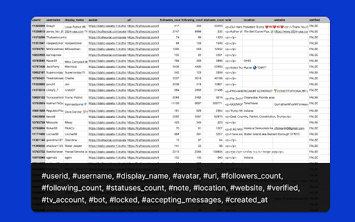 Truth Social Follow Scraper Export Followers  Followings  from Chrome web store to be run with OffiDocs Chromium online