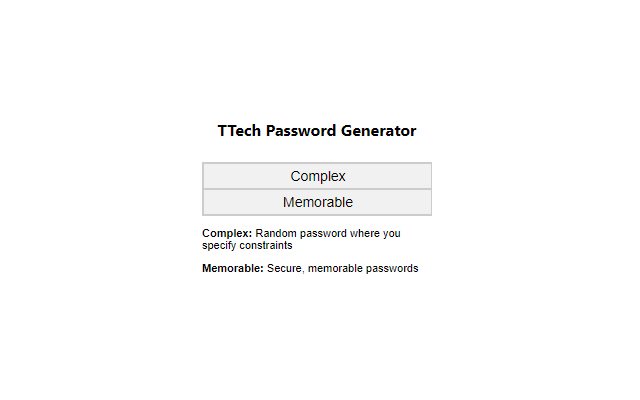 Chrome ウェブストアの TTech ランダム パスワード ジェネレーターを OffiDocs Chromium オンラインで実行