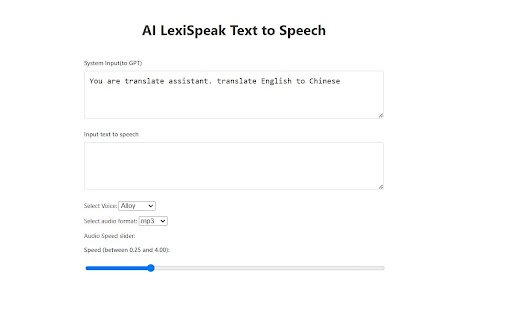 TTSGPT Text to Speech Extensions  from Chrome web store to be run with OffiDocs Chromium online
