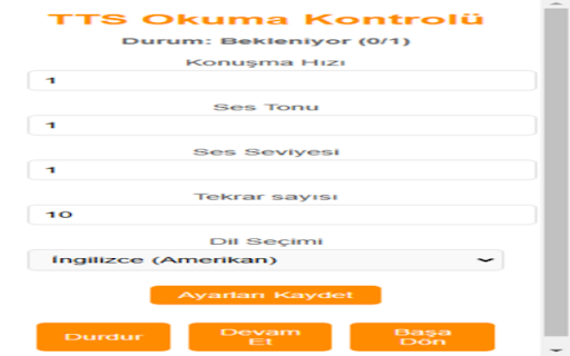 TTS Okuma Kontrolü  from Chrome web store to be run with OffiDocs Chromium online