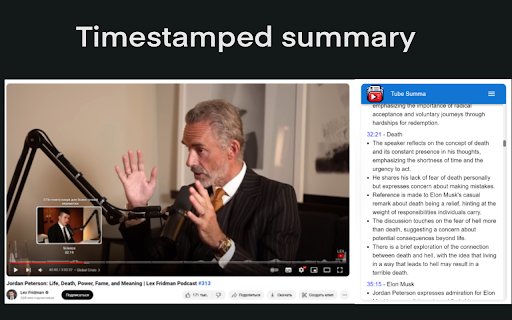 TubeSumma: YouTube Summarizer  from Chrome web store to be run with OffiDocs Chromium online