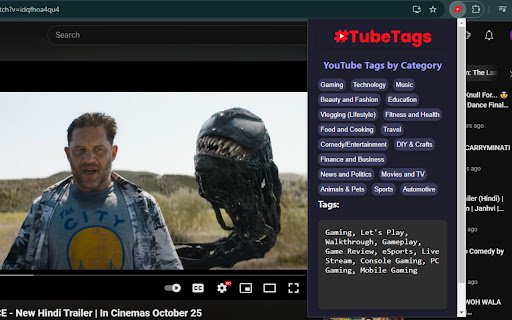TubeTags  from Chrome web store to be run with OffiDocs Chromium online