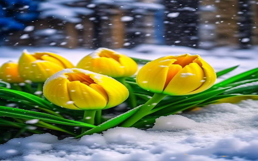 Tulips and snow wallpaper  from Chrome web store to be run with OffiDocs Chromium online