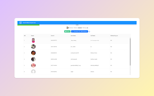 Turbo Follower Exporter Tool from Chrome web store to be run with OffiDocs Chromium online Turbo Follower Exporter Tool from Chrome web store to be run with OffiDocs Chromium online
