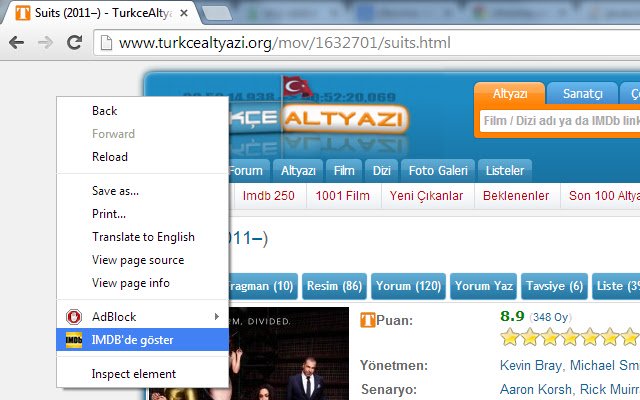 TurkceAltyazi.Org Sağ Tık IMDBde Göster を Chrome Web ストアから、OffiDocs Chromium オンラインで実行する