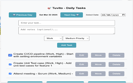 Tuvito Daily Tasks from Chrome web store to be run with OffiDocs Chromium online Tuvito Daily Tasks from Chrome web store to be run with OffiDocs Chromium online