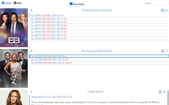 TV Show and Series Notifications  from Chrome web store to be run with OffiDocs Chromium online