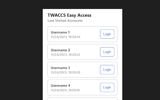 TWACCS Easy Access from Chrome web store to be run with OffiDocs Chromium online TWACCS Easy Access from Chrome web store to be run with OffiDocs Chromium online
