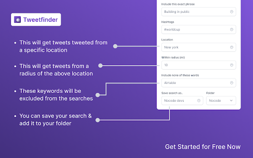 Tweet Finder  from Chrome web store to be run with OffiDocs Chromium online