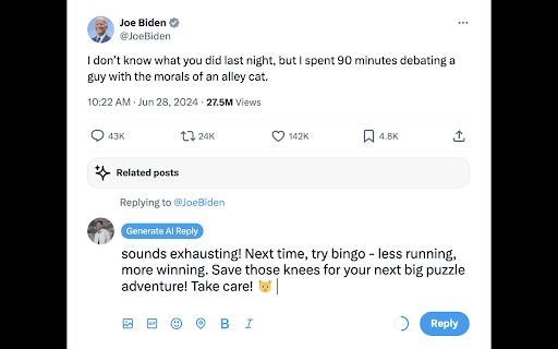 TweetReply AI  from Chrome web store to be run with OffiDocs Chromium online