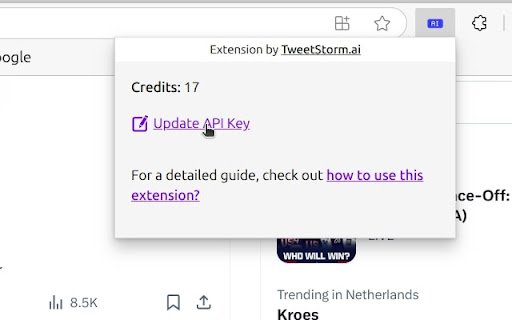 TweetStorm.ai: AI powered Tweet Generator  from Chrome web store to be run with OffiDocs Chromium online