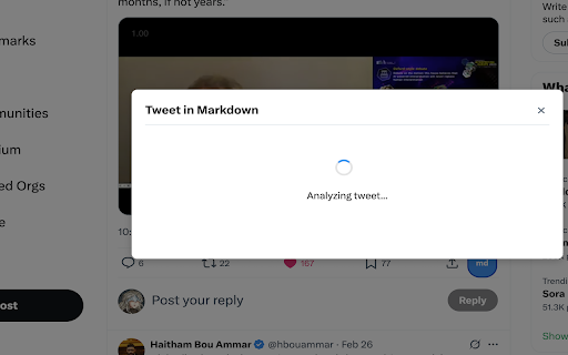 Tweet to Markdown  from Chrome web store to be run with OffiDocs Chromium online