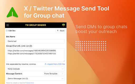 TwGroupDM Twitter GroupChat Mass Sender  from Chrome web store to be run with OffiDocs Chromium online