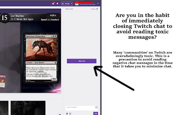 Twitch Chat Toggle from Chrome web store to be run with OffiDocs Chromium online Twitch Chat Toggle from Chrome web store to be run with OffiDocs Chromium online