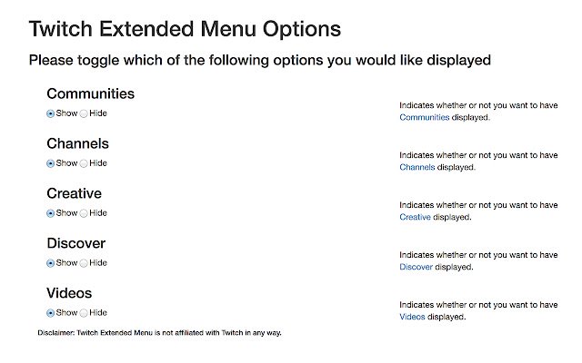 Twitch Extended Menu ຈາກຮ້ານເວັບ Chrome ທີ່ຈະດໍາເນີນການກັບ OffiDocs Chromium ອອນໄລນ໌