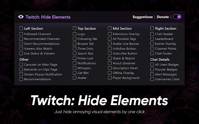Twitch: Hide Elements  from Chrome web store to be run with OffiDocs Chromium online