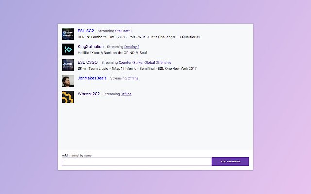 Twitch Watch  from Chrome web store to be run with OffiDocs Chromium online