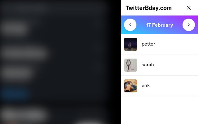 TwitterBday  from Chrome web store to be run with OffiDocs Chromium online