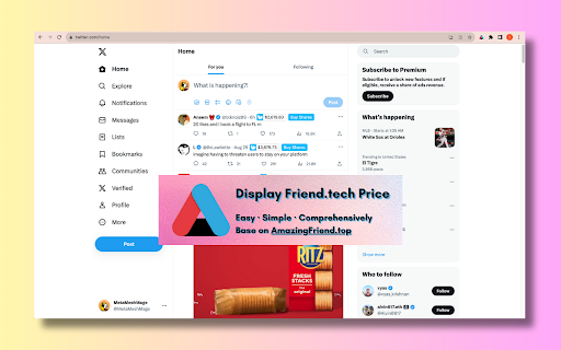 Twitter FriendTech price display  from Chrome web store to be run with OffiDocs Chromium online