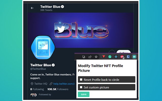 ChromeウェブストアからのTwitter NFTプロフィール画像変更/削除をOffiDocs Chromiumオンラインで実行