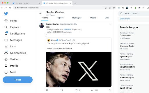 Twitter Normalleştirici  from Chrome web store to be run with OffiDocs Chromium online