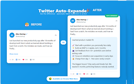 Twitter Show More button Auto Expander  from Chrome web store to be run with OffiDocs Chromium online