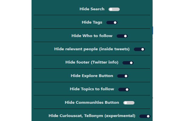 OffiDocs Chromium online で実行される Twitter タグ hider from Chrome Web store
