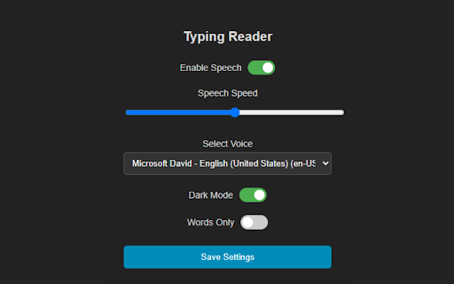 Typing Reader  from Chrome web store to be run with OffiDocs Chromium online