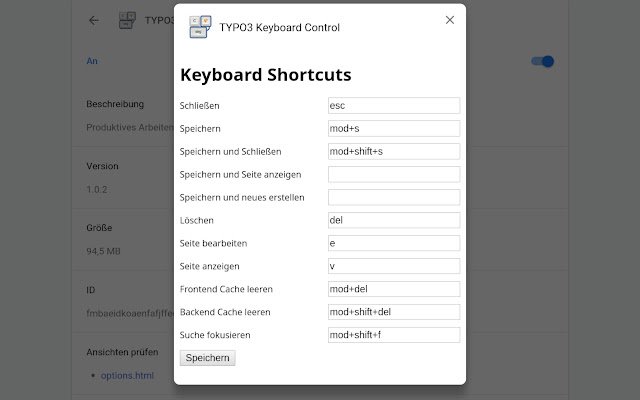 TYPO3 Keyboard Control dal Chrome Web Store per essere eseguito con OffiDocs Chromium online
