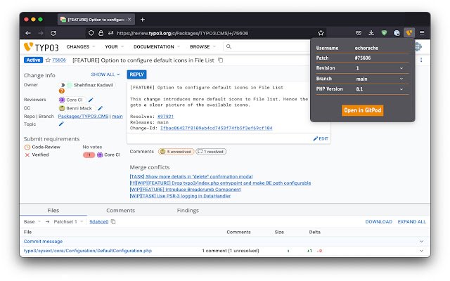 TYPO3 TDK GitPod Integration dal Chrome Web Store da eseguire con OffiDocs Chromium online