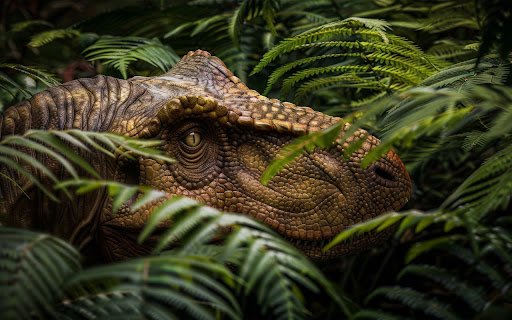 tyrannosaurus and fern bushes in the forest  from Chrome web store to be run with OffiDocs Chromium online