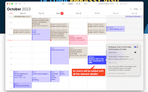 UCL Whats On Quick Add to Calendar  from Chrome web store to be run with OffiDocs Chromium online