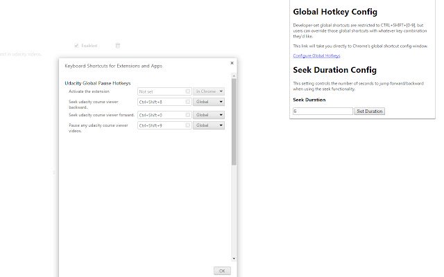 Udacity Global Pause Hotkeys  from Chrome web store to be run with OffiDocs Chromium online