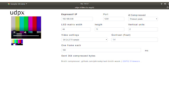 udpx video to esp32  from Chrome web store to be run with OffiDocs Chromium online