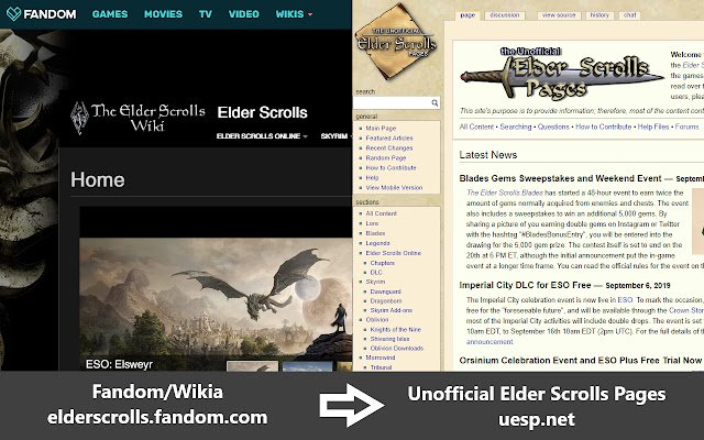 UESP Wiki Redirector  from Chrome web store to be run with OffiDocs Chromium online