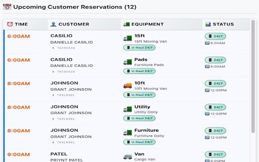 U Haul ESL Upcoming Reservations  from Chrome web store to be run with OffiDocs Chromium online