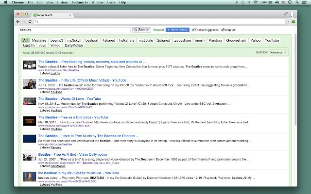 Ultimate Mp3 Music Search จาก Chrome เว็บสโตร์ที่จะรันด้วย OffiDocs Chromium ออนไลน์