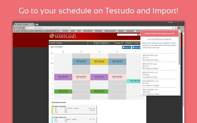 UMD GCal Schedule Importer  from Chrome web store to be run with OffiDocs Chromium online