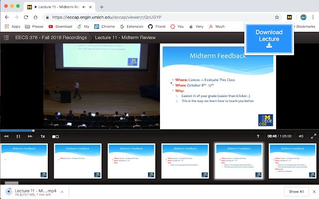 UMich Lecture Downloader із веб-магазину Chrome, який можна запускати з OffiDocs Chromium онлайн
